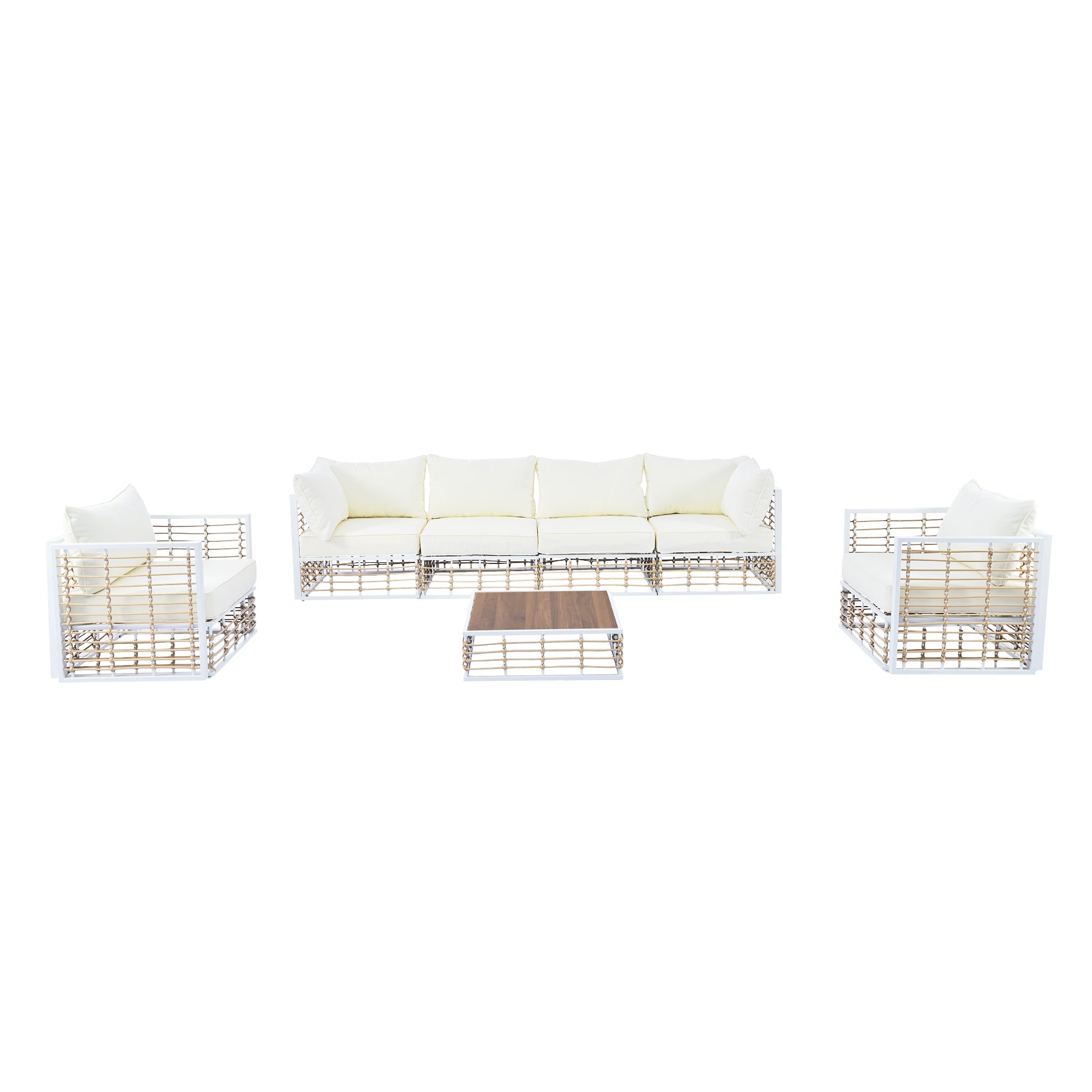 Modern Minimalist 7 Piece Metal Patio Sectional Sofa Set, All Weather Garden Conversational Furniture Set With Thick Cushions And Coffee Table For Indoor Outdoor, White Yes Deep Seating White Weather Resistant Frame Water Resistant Cushion Garden &