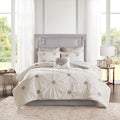 6 Piece Embroidered Cotton Reversible Comforter Set Ivory Full Queen Full Ivory Polyester