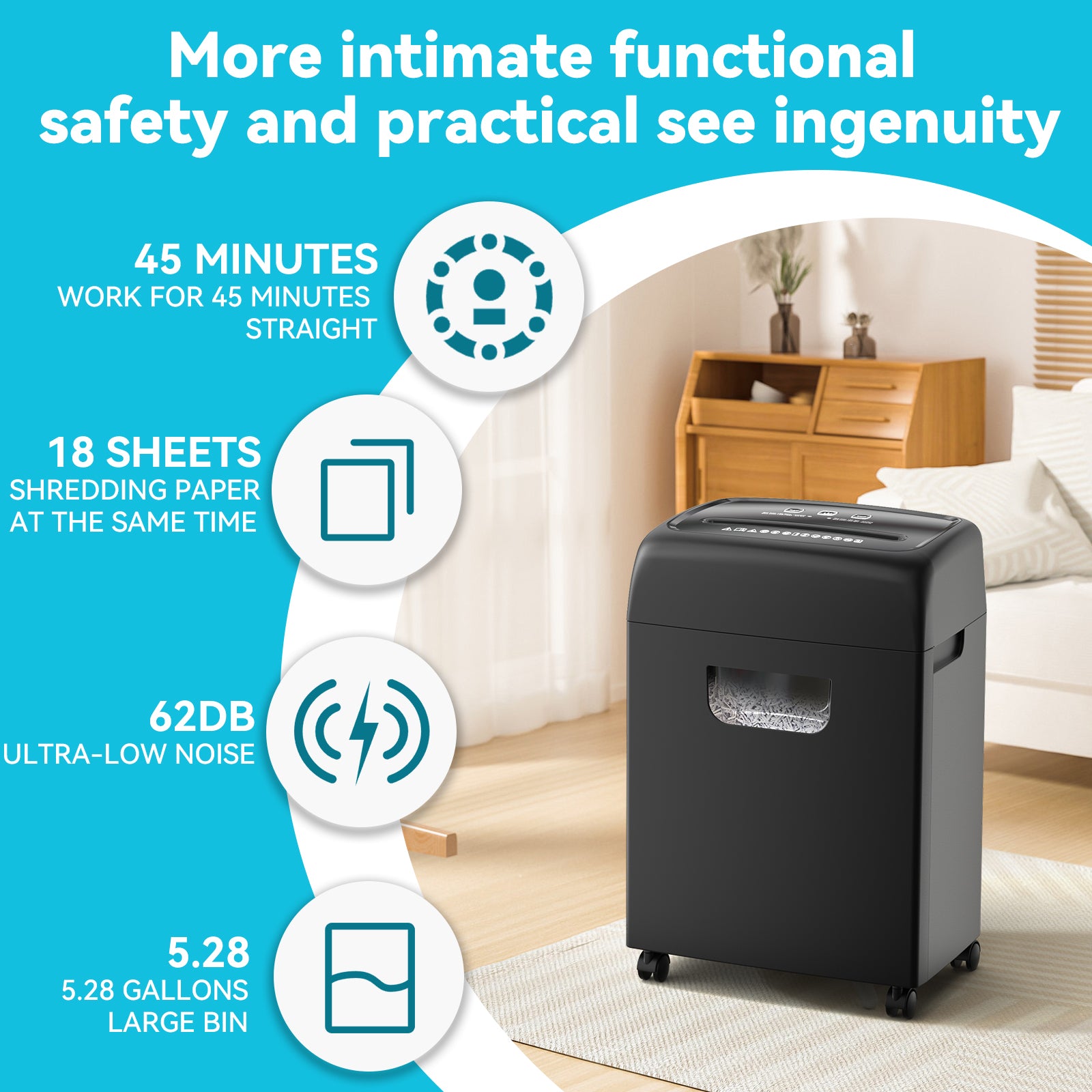 Paper Shredder,18 Sheet High Security Level P 4 Heavy Duty Paper Card Shredder For Home Office By 5.28 Gallons Pullout Waste Bin Etl Black Abs Pc