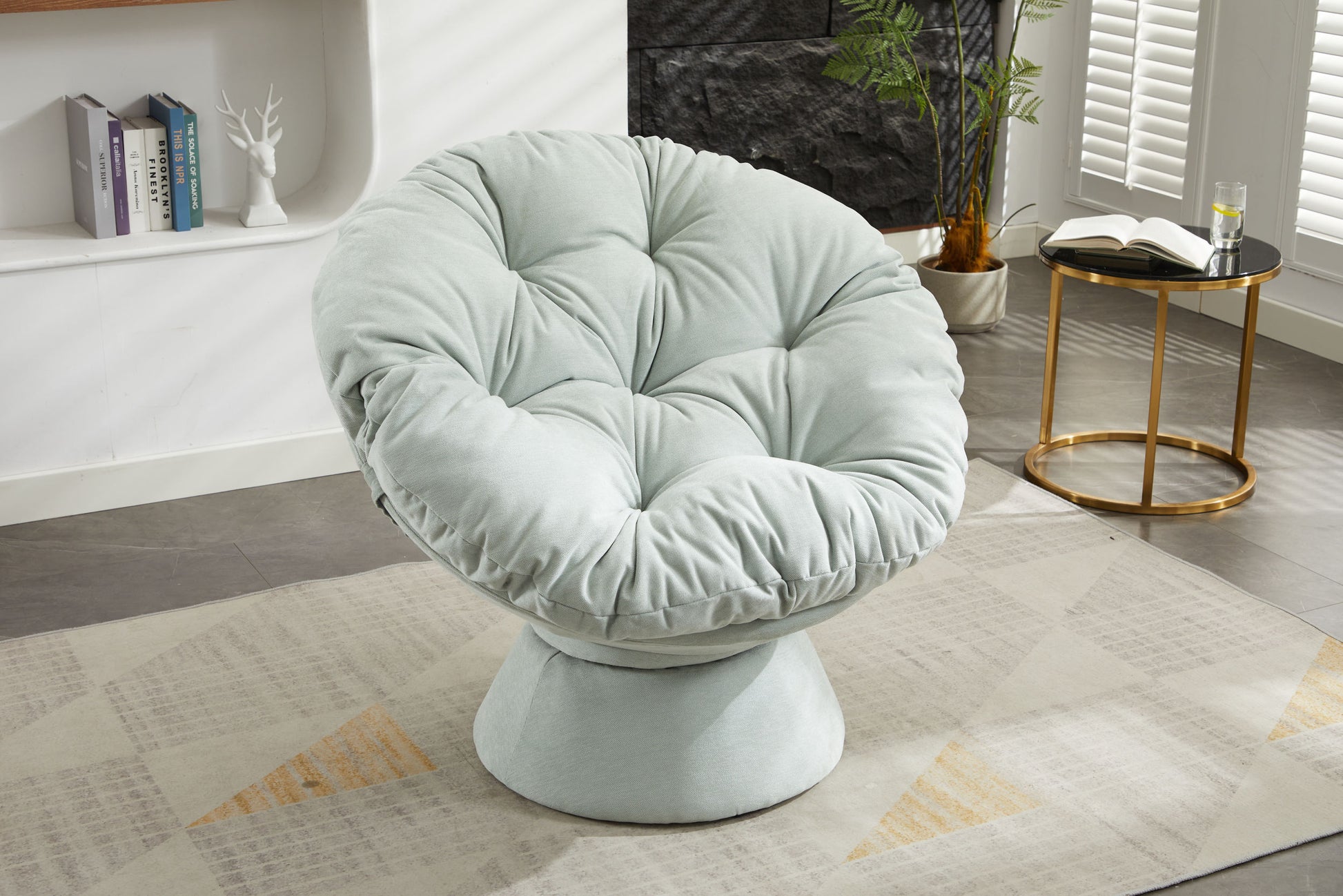 Oversized Swivel Accent Chair, 360 Swivel Barrel Chair, Papasan Chair For Living Room Bedroom Light Blue Chenille