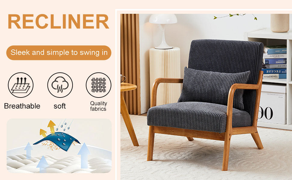 Mid Century Modern Accent Chair, Arm Chair Living Room Chairs With Pillow Upholstered Reading Chair With Solid Wood Frame & Living Room Bedroom Balcony Beige Beige Brown Primary Living Space