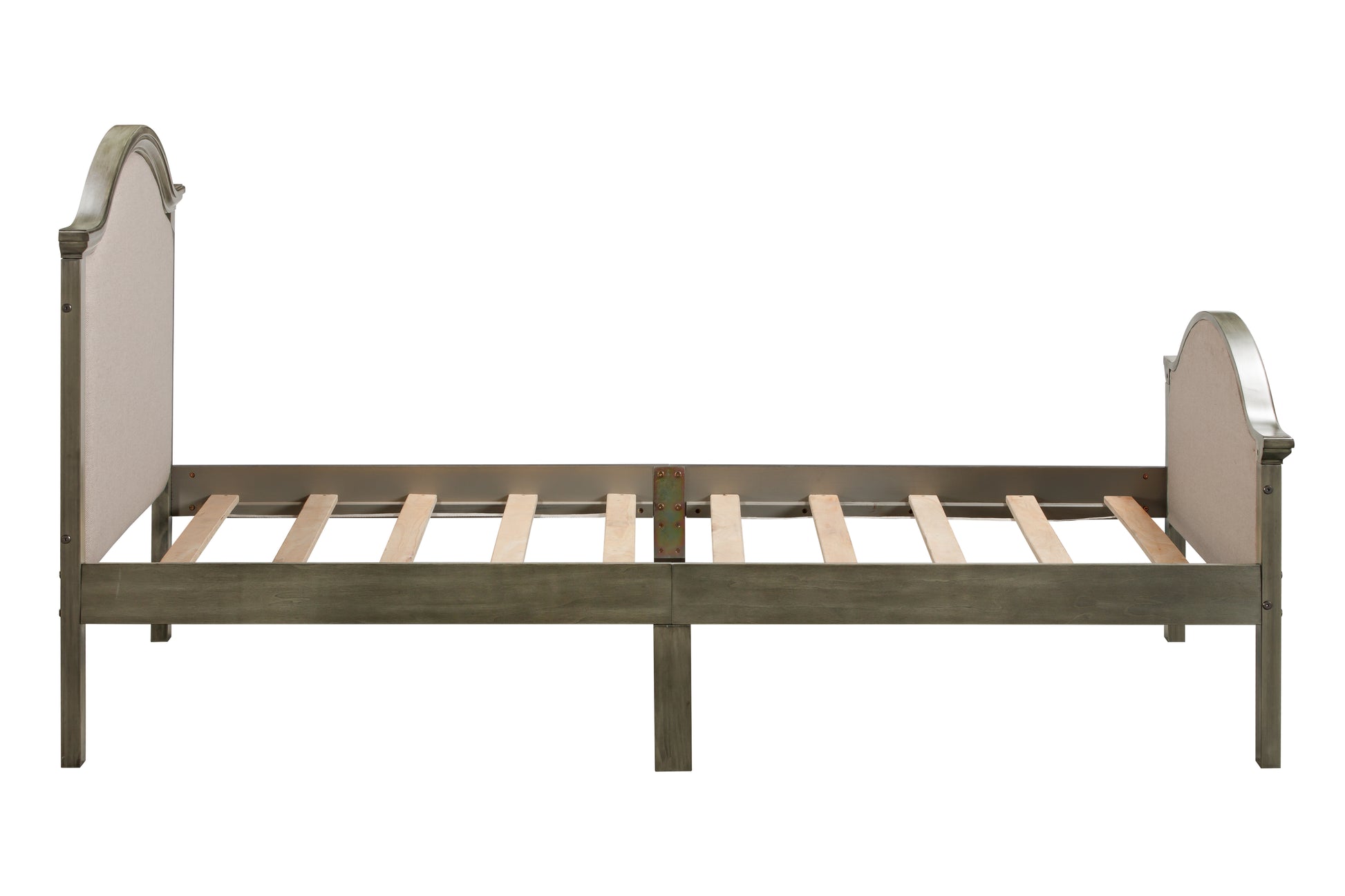 Twin Size Bed Frame With Headboard And Footboard, Upholstered Twin Platform Bed With Strong Wooden Slats Support,Grey Twin Grey Bedroom American Design Pine