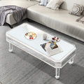 Silver Mirrored Coffee Table, Vintage Carved Elements, Rectangle Glass Tea Table With Mirrored Finish, Modern Center Table For Living Room And Office 24