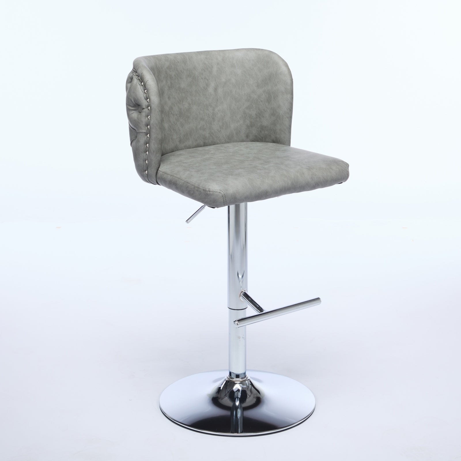 Swivel Barstools Adjusatble Seat Height With Chrome Base, Modern Pu Upholstered Bar Stools With The Whole Back Tufted, For Home Pub And Kitchen Island,Gray, Set Of 2 Gray American Design Bar Stools Set Of 2 Foam Pu Leather