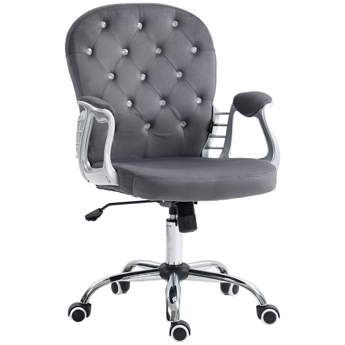 Vinsetto Velvet Home Office Chair, Button Tufted Desk Chair With Padded Armrests, Adjustable Height And Swivel Wheels, Dark Gray Dark Grey Polyester