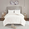 3 Piece Tufted Cotton Chenille Floral Duvet Cover Set King Off White Cotton