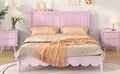 Full Size Wood Platform Bed Frame, Retro Style Bed With Rectangular Headboard,No Need Box Spring,Pink Full Pink Wood