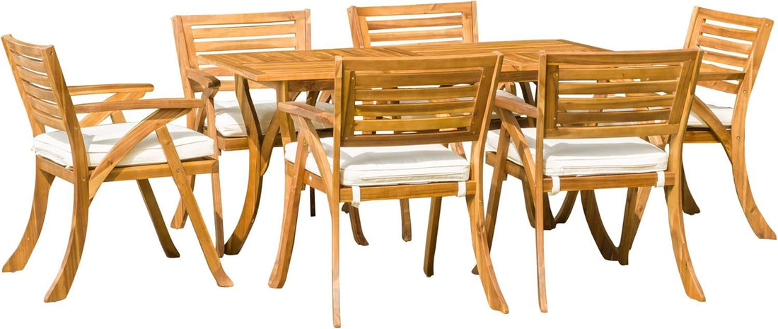 Hermosa 7 Piece Wood Dining Set With Cushions Yes Teak Acacia Wood