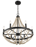 Starry Wood Chandelier Farmhouse Six Candle Light Wood Beaded Black Pendant Light For Dining Room Black,Clear,Wood Glass,Metal,Wood