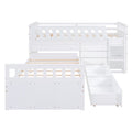 L Shaped Space Saving Twin Loft And Twin Platform Bed With 7 Drawers And Full Guardrails White Twin White Solid Wood