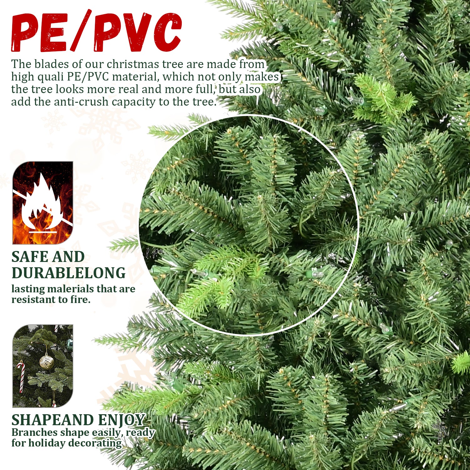 8Ft Artificial Christmas Tree With 2535 Pe&Pvc Mixed Branch Tips, Unlit Hinged Premium Spruce Fake Xmas Trees, Hinged Branch & Foldable Base, Green Green Polyvinyl Chloride