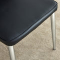 Table And Chair Set.Contemporary, Minimalist Rectangular Dining Table Featuring A Clear Tempered Glass Top And Sleek Silver Legs. Paried With Chairs Made Of Pu Material Cushion And Silver Metal Legs. Black Seats 8 Glass Metal