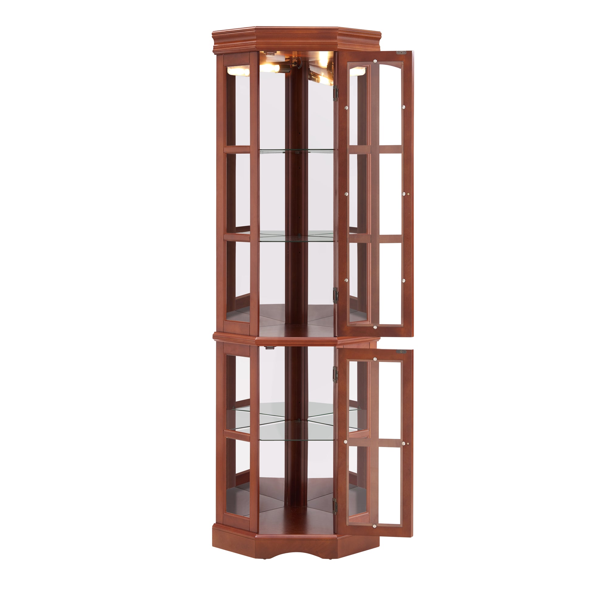 Corner Curio Cabinet With 5 Shelves And Lighting System, Walnut E26 Light Bulb Not Included Walnut Mdf