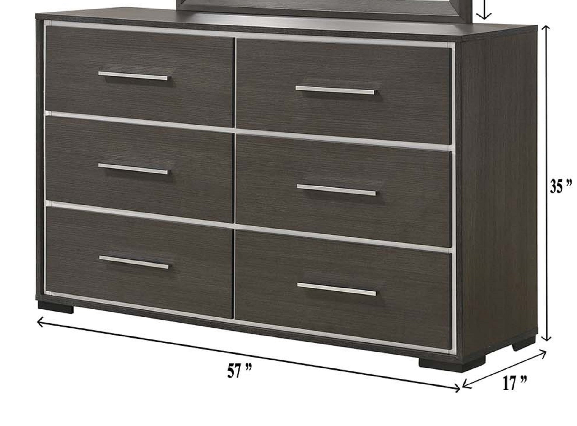 1Pc Contemporary 6 Drawer Dresser With Chrome Accents Gray Rustic Finish Bedroom Wooden Furniture Gray Bedroom Contemporary,Rustic Wood