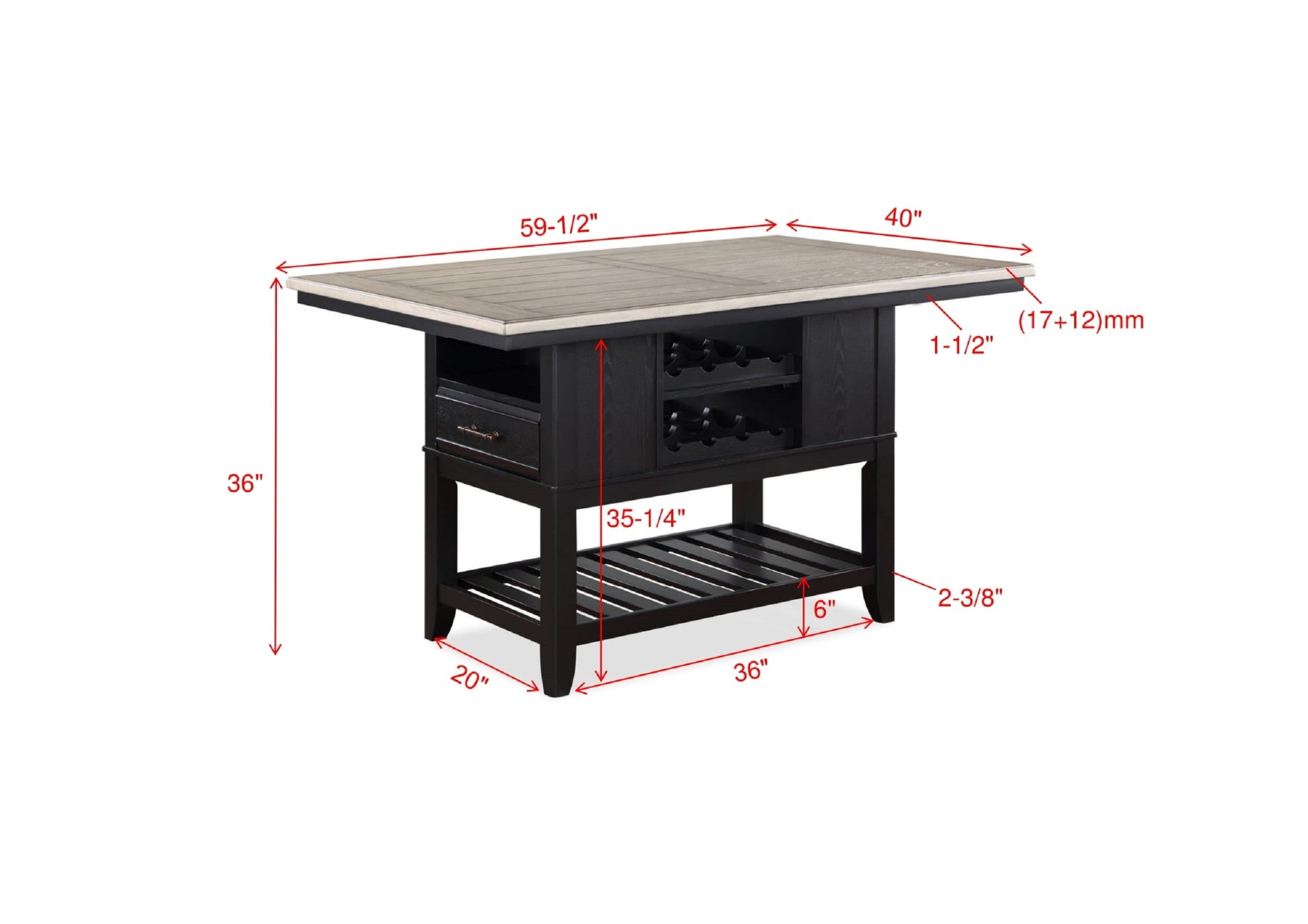 1Pc Counter Height Table With Storage Drawers Shelves Wine Rack Tow Tone Dark Gray Brown Finish Dining Room Wooden Furniture Brown Gray Seats 6 Dining Room Contemporary,Farmhouse Rectangular Rectangular Wood