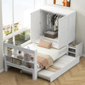 Twin Size Platform Bed With Storage Headboard And Footboard, Pull Out Shelves And Twin Size Trundle, White Box Spring Not Required Twin White Wood Bedroom Bed Frame Solid Wood Mdf