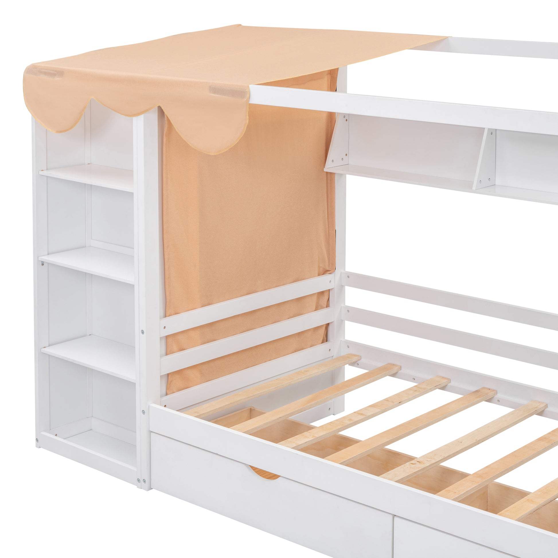 Twin Size House Bed With Two Drawers And Wardrobe,White Twin White Solid Wood