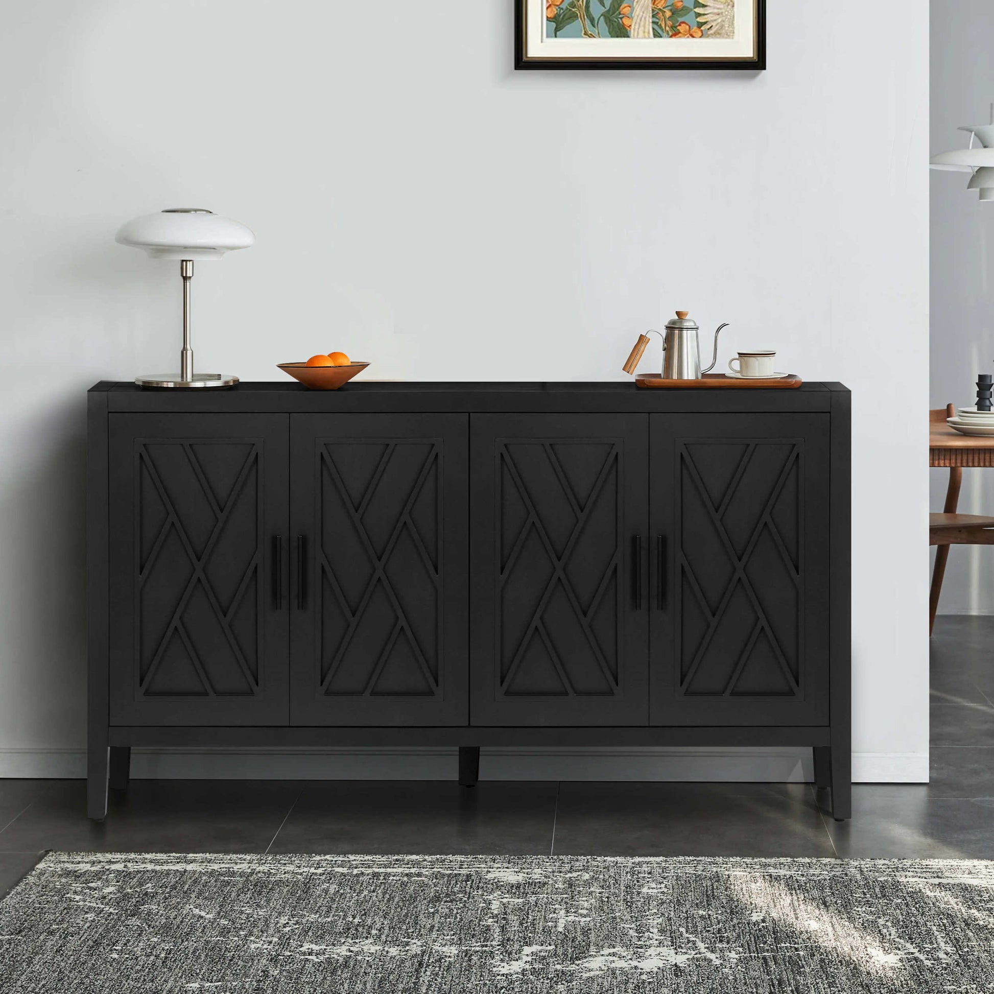 60 Inches Modern Farmhouse Accent Cabinet With 4 Doors And Adjustable Shelf Wood Sideboard Buffet Cabinet Console Table Credenza Buffet Table For Kitchen Dining Room Entryway Hallway Antique Black Antique Black Mdf