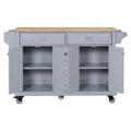 Kitchen Island With Rubber Wood Countertop, Kitchen Cart On 5 Wheels With Storage Cabinet And 5 Drawers For Dinning Room, Grey Grey Dining Room Rectangular Rubberwood Solid Wood Mdf Large 56 In