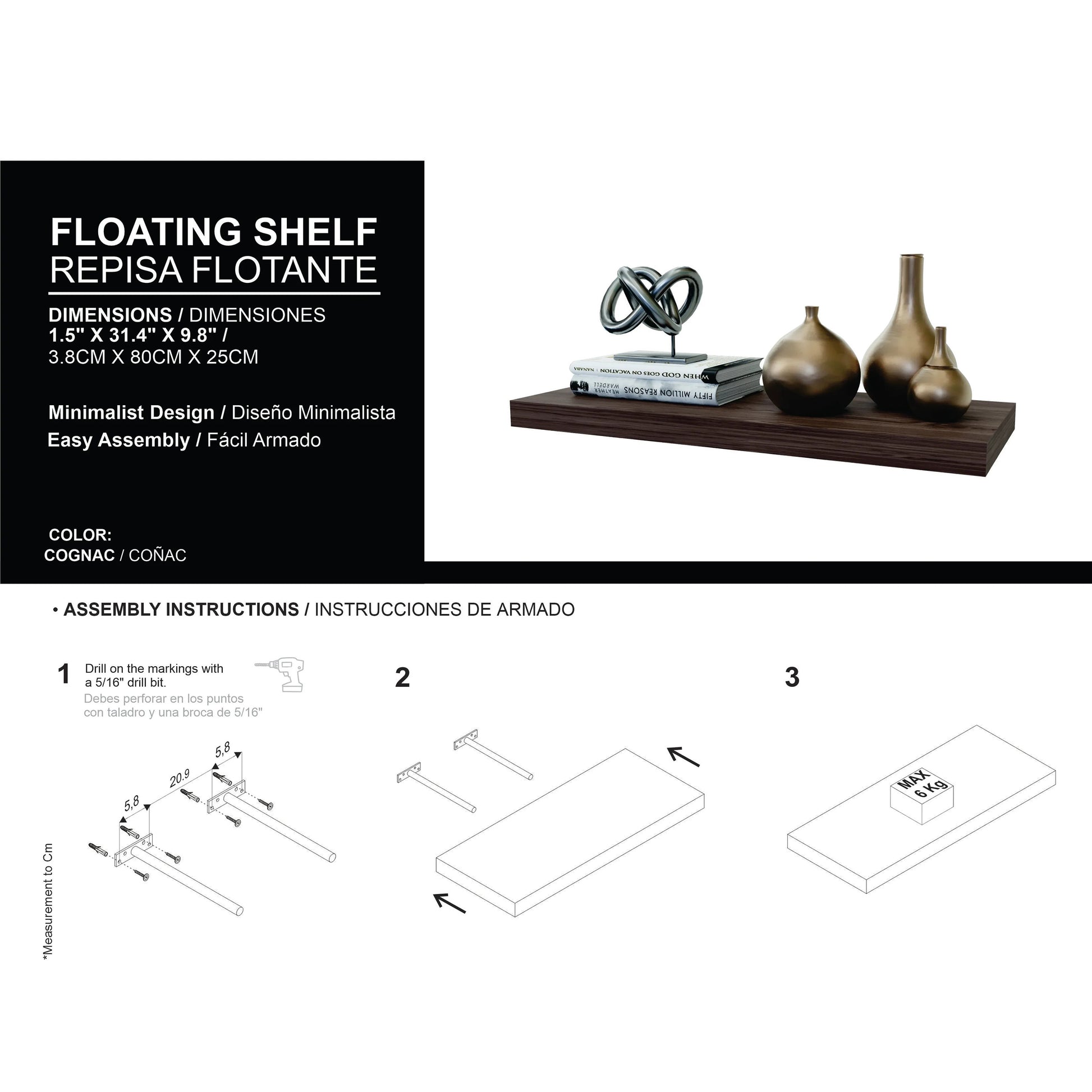 Cognac Floating Shelf 2 Or Less Cognac Floating Horizontal Primary Living Space Wood Wall Mounted Particle Board