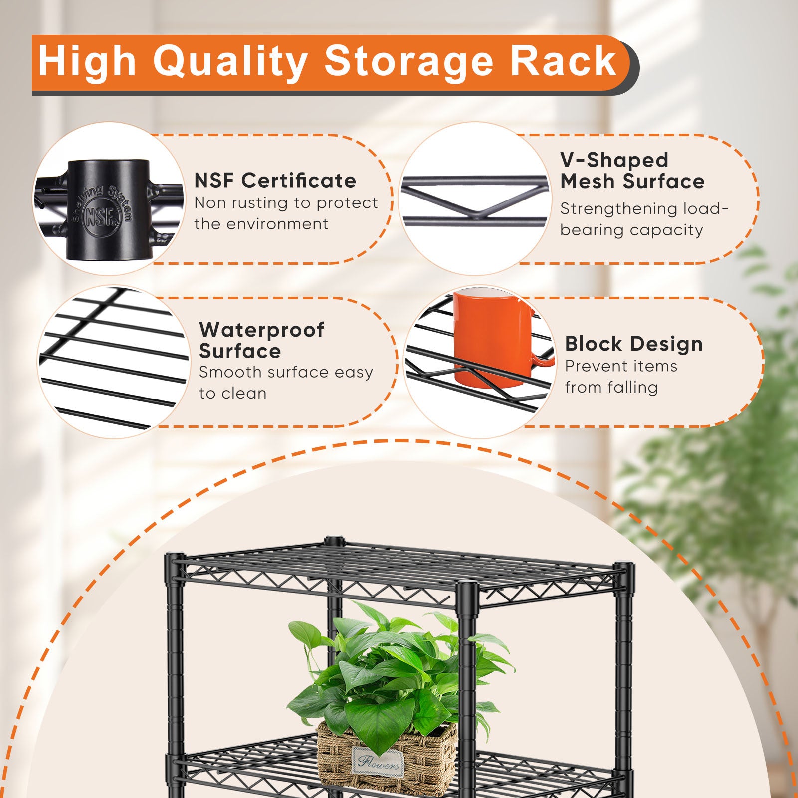 Storage Shelving Unit, Adjustable Metal Wire Racks Heavy Duty Standing Shelf Organizer For Kitchen, Closet, Pantry, Garage, Bathroom, Laundry,4 Tier Black Iron