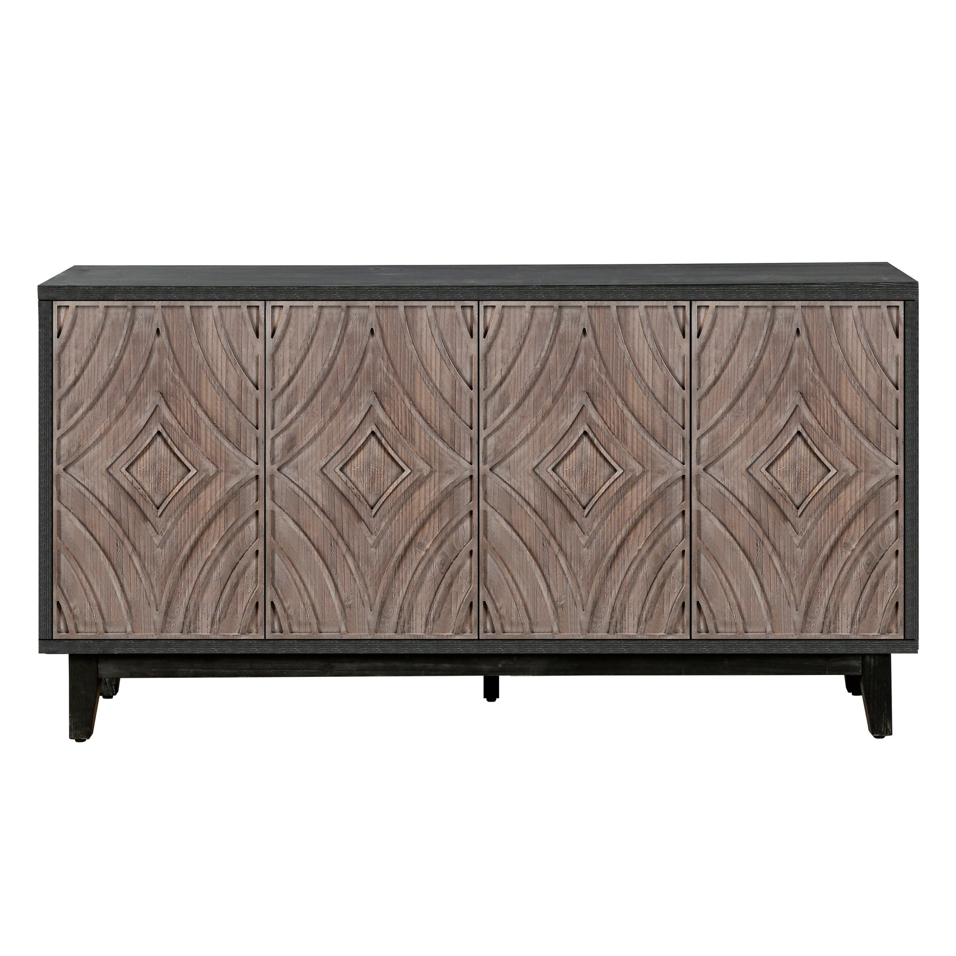 Mid Century Sideboard Buffet Cabinet With Solid Wood Legs 60" Kitchen Storage Cabinet Credenza With 4 Convex Pattern Diamond Doors And 2 Shelves Accent Console Table For Living Room Entrance Hall Etc Antique Antique Brown Light Brown Primary Living Space