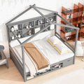 Full House Bed With Roof Frame, Bedside Shelves, Under Bed Storage Unit,Grey Full Grey American Design Pine