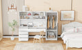 2 Door Wooden Storage Desk Wardrobe For Bedroom With Shelves And Drawers, White White Mdf Lvl