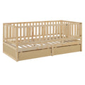 Twin Size Wood Daybed With Fence Guardrails And 2 Drawers, Split Into Independent Floor Bed & Daybed, Natural Old Sku :Lp000881Aan Twin Natural Solid Wood Mdf