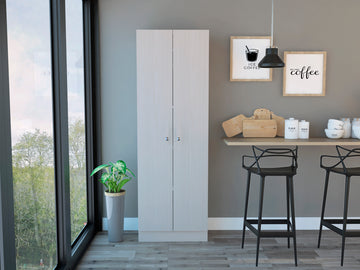 Virginia Double Door Storage Cabinet, Five Shelves White Kitchen Contemporary Melamine Engineered Wood