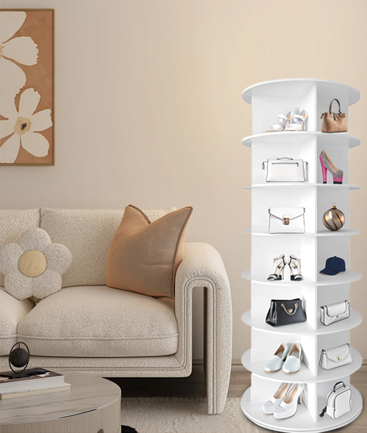 7 Tier Rotating Shoe Rack Tower, Spinning Shoe Display, 360 Shoe Rack Storage Round Carousel, Vertical Handbag Rotate Shoes Closet Organization, Christmas Gift White White Pvc