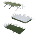 Outsunny Camping Cot, Outdoor Folding Bed Set With Mattress, Sleeping Bag, Pillow, And Carry Bag, Comfortable And Portable, For Travel Camp Beach Green Steel