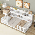 Twin Floor Bed With Bedside Bookcase,Shelves,Guardrails,White Twin White Bedroom American Design Pine