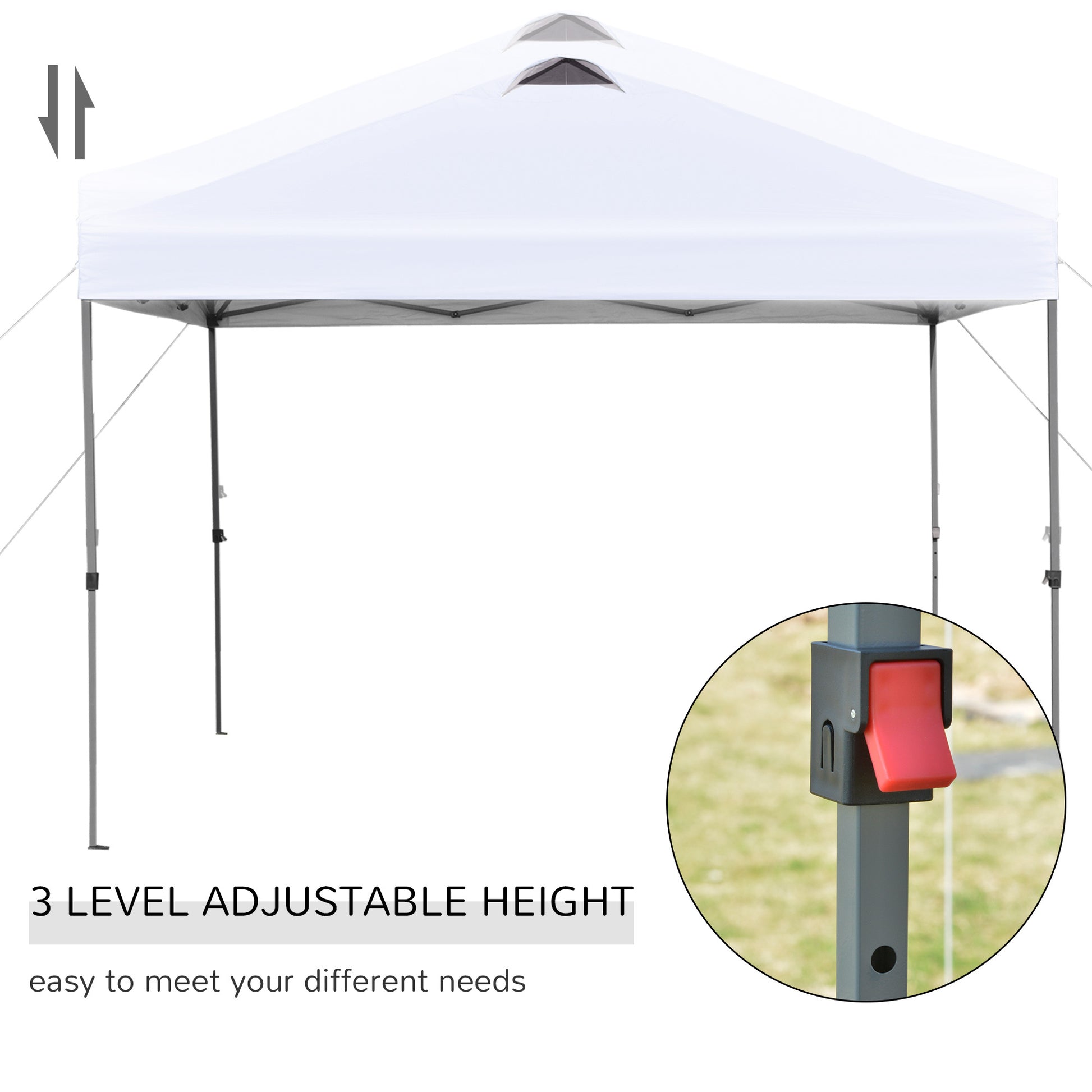 Outsunny 10' X 10' Pop Up Canopy Tent, Instant Sun Shelter With 3 Level Adjustable Height, Top Vents And Wheeled Carry Bag For Outdoor, Garden, Patio, White White Steel