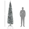 Homcom 9' Tall Unlit Snow Flocked Slim Artificial Christmas Tree With Realistic Branches And 1014 Tips Green Pvc