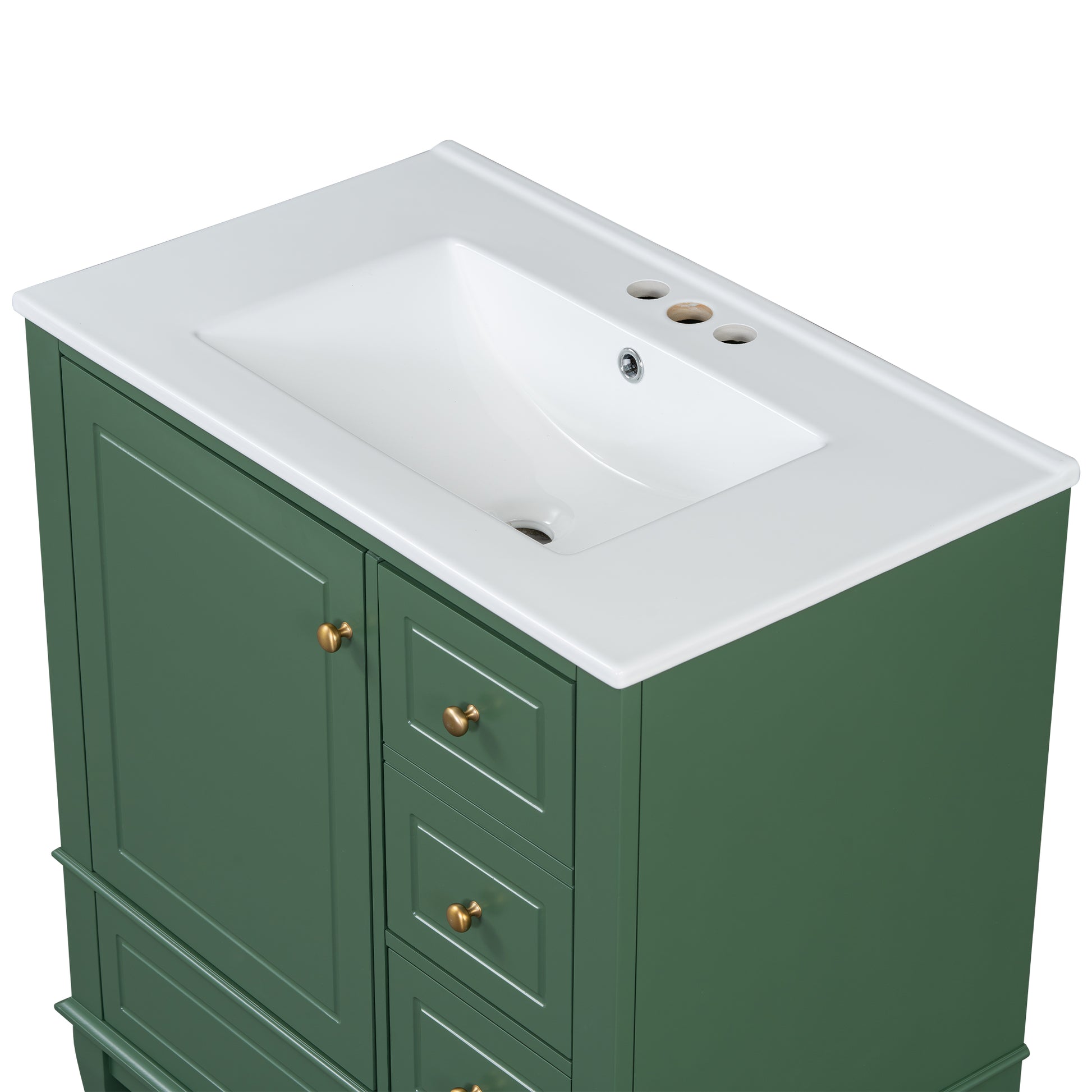 30" Bathroom Vanity With Sink, One Door With Shelf And Three Drawers, Soft Close Door, Green Green Ceramic Mdf,Rubber Wood