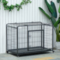 Pawhut Folding Design Heavy Duty Metal Dog Cage Crate & Kennel With Removable Tray And Cover, & 4 Locking Wheels, Indoor Outdoor 37