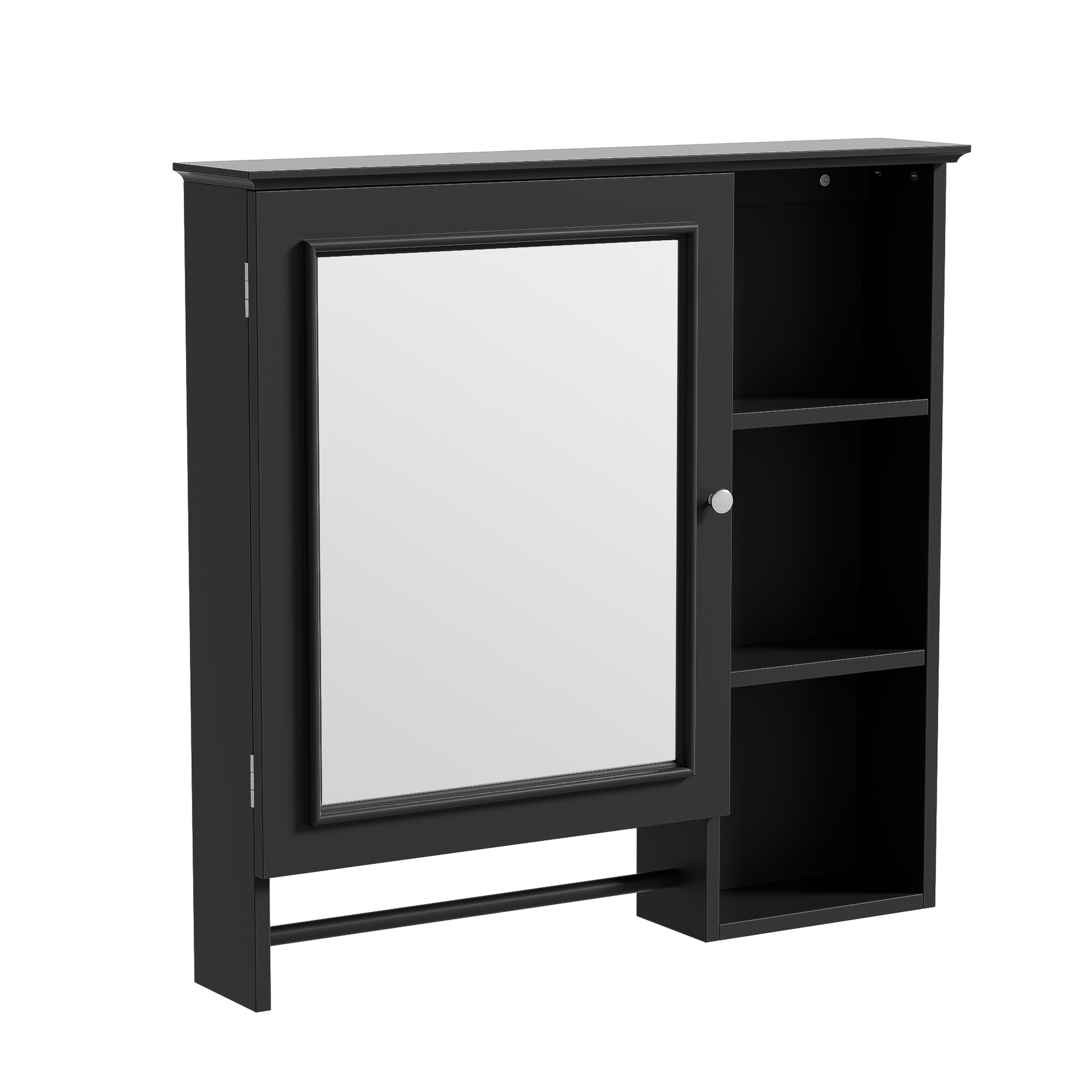 Wall Mounted Bathroom Storage Cabinet, Medicine Cabinets With Large Mirror Door, Adjustable Shelves And Three Open Storage Levels Not Include Bathroom Vanity Black 1 5 Mirror Included Bathroom Wall Mounted Mdf Glass Painted