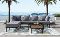 8 Piece Patio Sectional Sofa Set With Tempered Glass Coffee Table And Wooden Coffee Table For Outdoor Oasis, Garden, Patio And Poolside Light Grey Cushion Black Steel Light Grey Iron