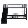 Full Over Full Size Metal Bunk Bed With Slide And Guardrails, Black Full Black Metal