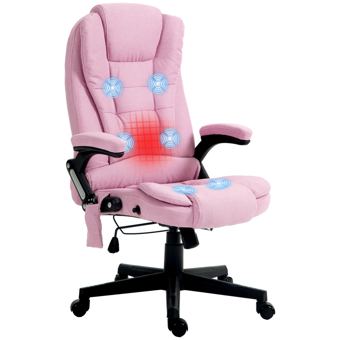 Homcom 6 Point Vibrating Massage Office Chair With Heat, Linen High Back Executive Office Chair With Reclining Backrest, Padded Armrests And Remote, Pink Pink Polyester