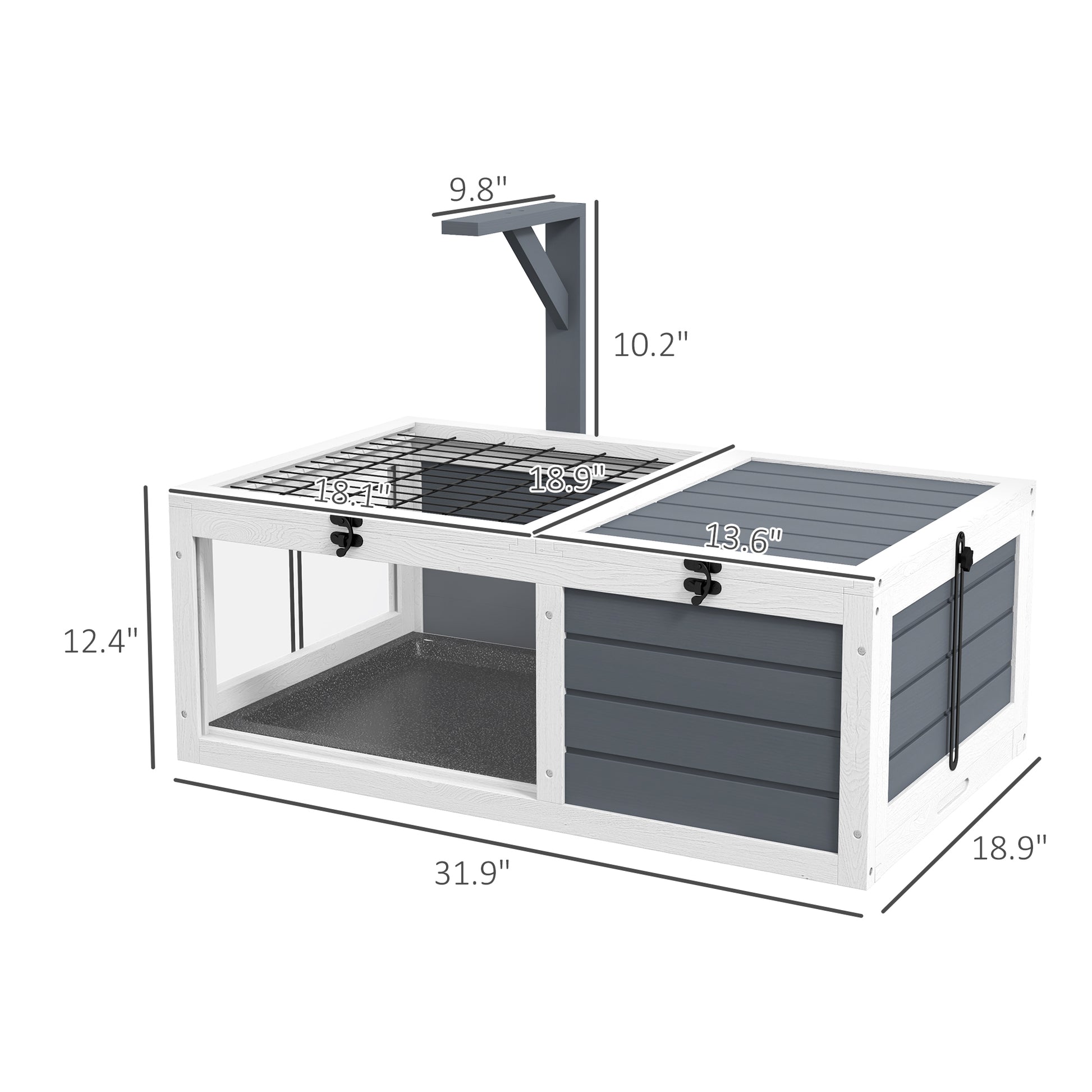 Pawhut Tortoise Habitat, Wooden Tortoise House, Indoor Outdoor Tortoise Enclosure With Lamp Holder, Pull Out Waterproof Trays, Openable Lids, Gray Gray Wood