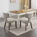 Mid Century Modern Dining Chairs Set Of 2, Farmhouse Linen Fabric Upholstered Accent Chair Curved Backrest With Copper Nails Around,Kitchen Chairs With Hardwood Frame, Beige Beige Rubberwood Set Of 2 Foam Upholstered