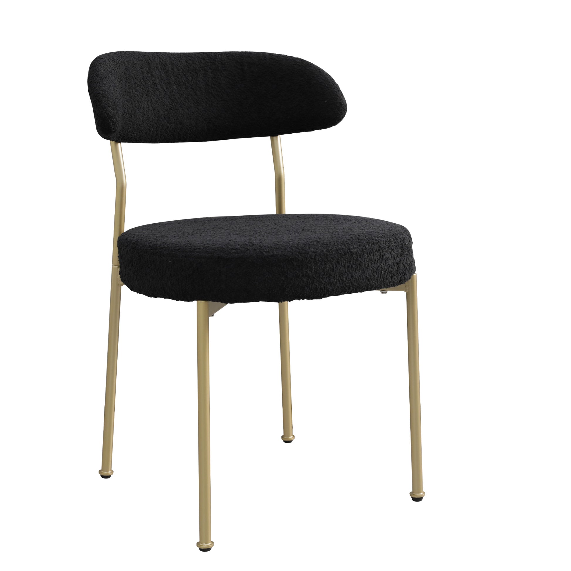 Boucle Upholstered Dining Chairs With Curved Backrest & Gold Metal Legs Set Of 4, Black Metal Black Gold Dining Room Foam Classic,Modern Dining Chairs Set Of 4 Or More Fabric Metal