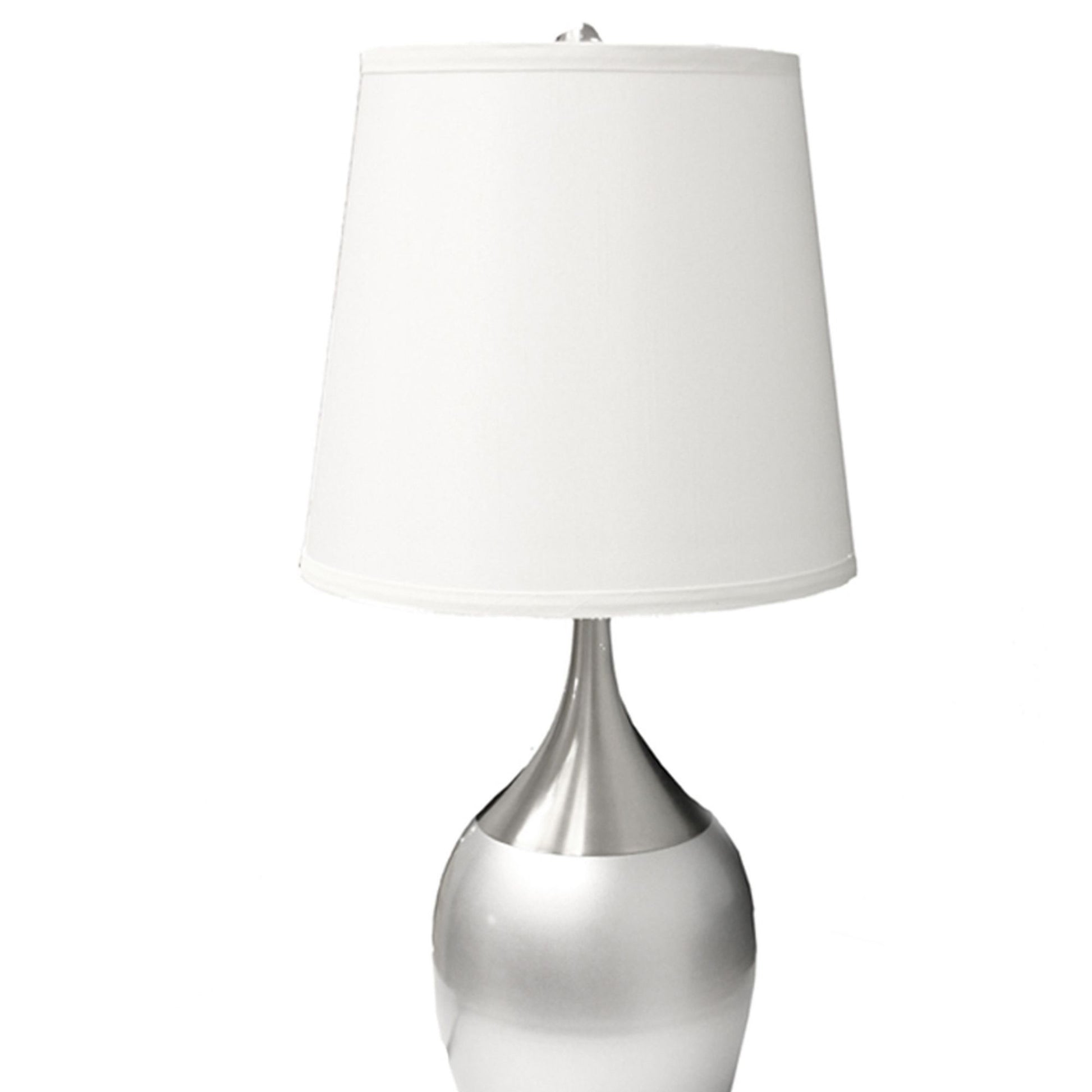 24" Tall Metal Touch Table Lamp With Silver Finish, White Shade Multicolor Metal