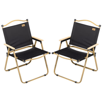 Outsunny 2 Pack Folding Camping Chair, Lightweight & Portable Beach Chairs Armchairs, Perfect For Festivals, Fishing, Picnic And Hiking, Black Black Metal