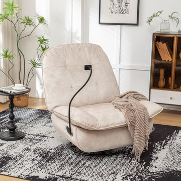 Ivory Recliner, Reclining Lazy Chair, Mobile Phone Holder, Large And Comfortable Reading Chair, Swivel Gliding Rocking Chair, Gold Stamped Velvet Metal Primary Living Space Heavy Duty Push Button Oak Ivory Velvet Manual Push Back Soft Cushion Back Modern