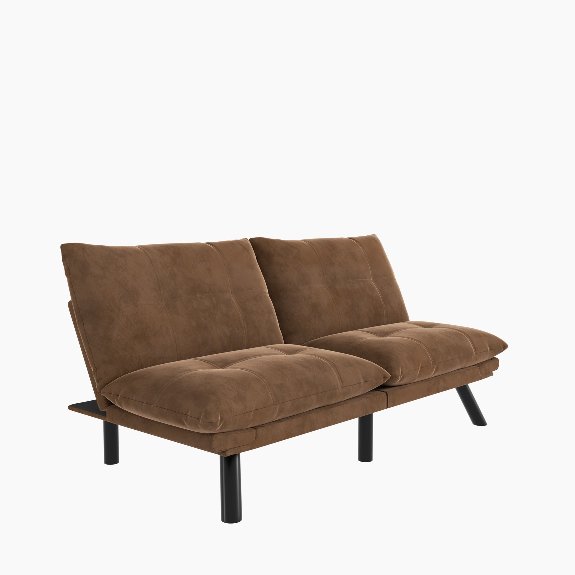 Leatehr Feeling Brown Convertible Folding Modern Sofa Bed White Wood Primary Living Space Light Duty Pine 2 Seat Brown Microfiber Medium Firm Pillow Back Modern Pillow Top Arms Foam Upholstered