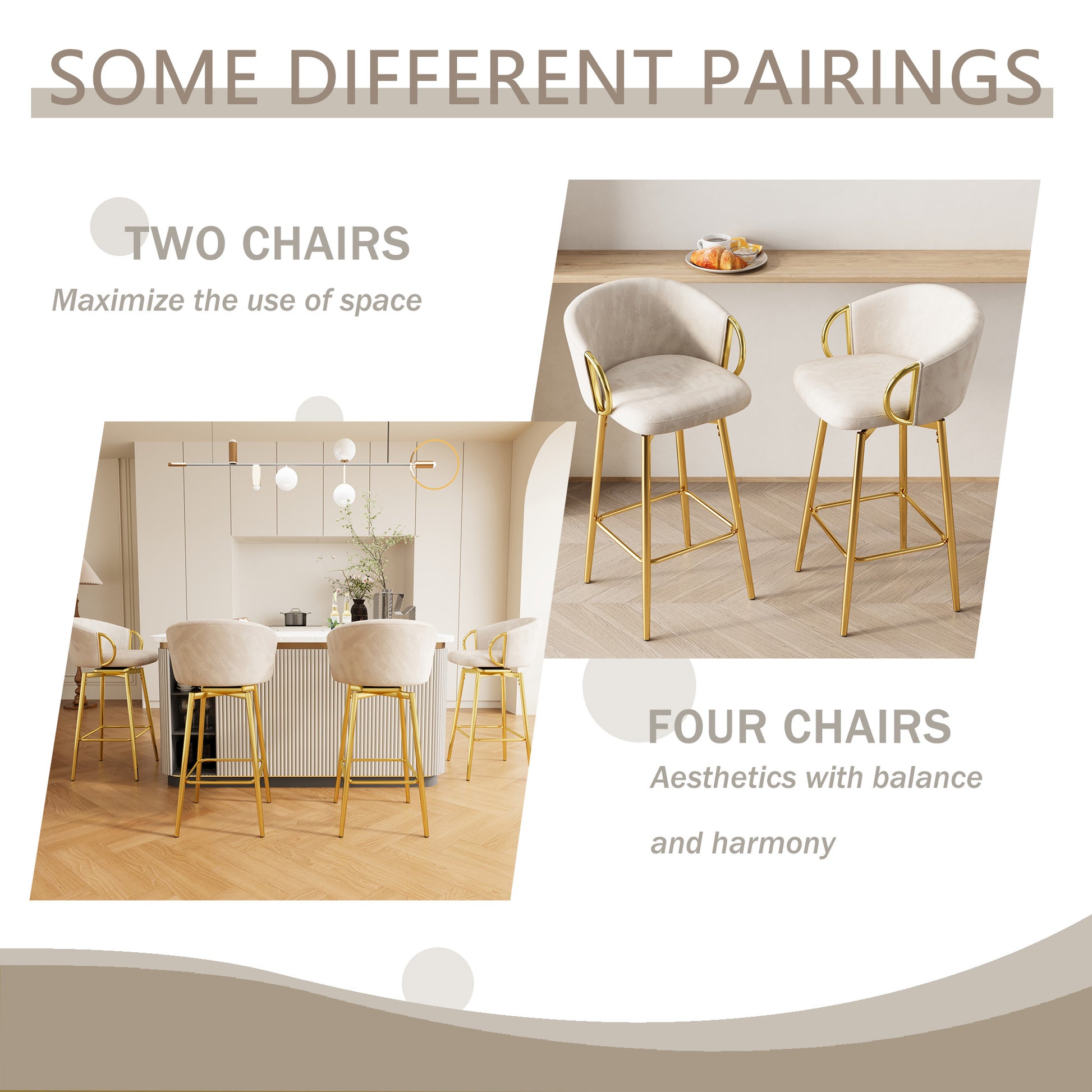 30 Inch Dining Chairs Set Of 2 Modern Style 360 Swivel Bar Chairs With Simple Design, Comfortable High Stools, And Flexible Dining Chairs Suitable For Bars, Restaurants,Velvet Bar Chair Beige Beige