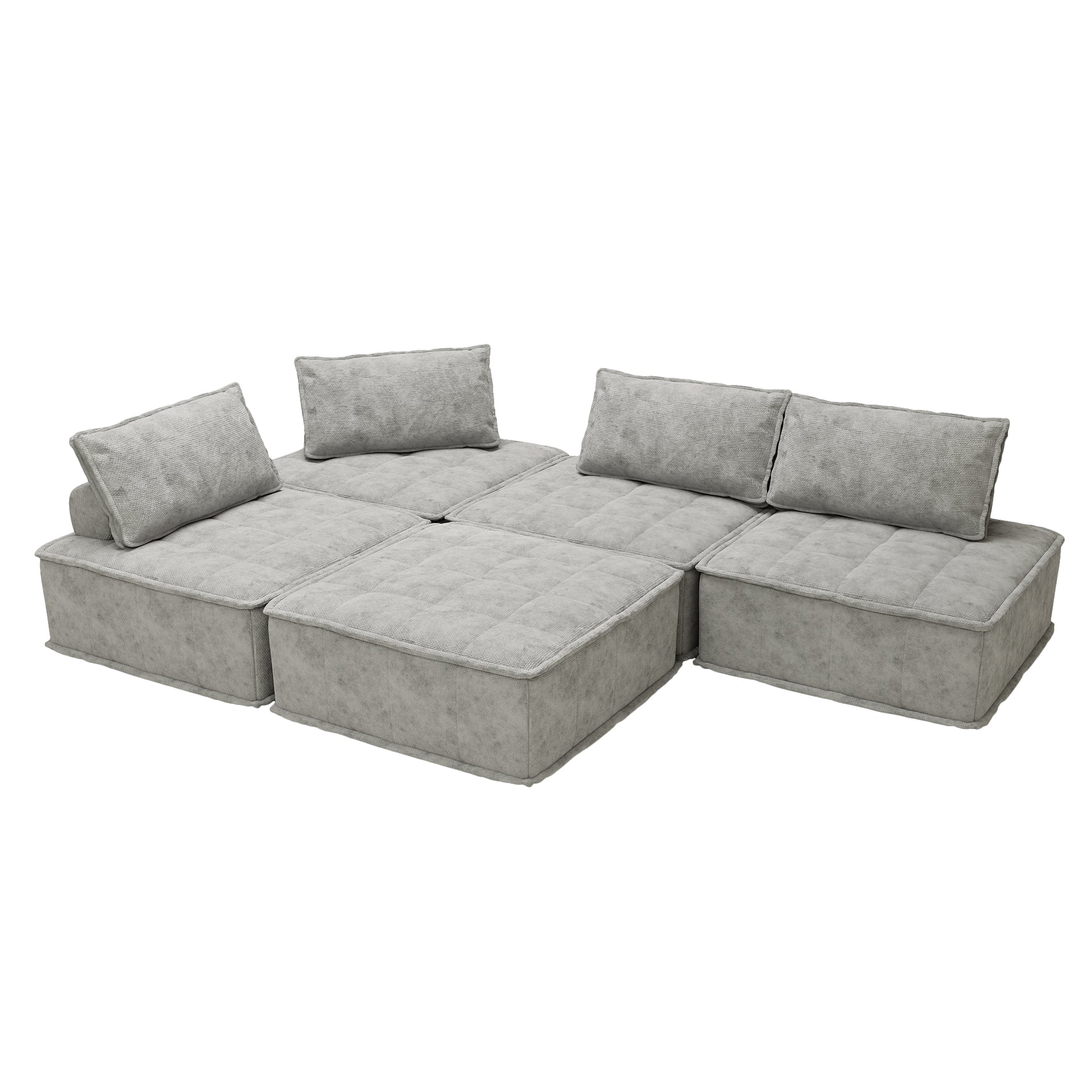 Modern Chenille Modular L Shaped Sofa With Hidden Legs, Adjustable Headrests, And Spring Cushions Ideal For Living Room And Versatile Spaces Light Grey 5Pieces Sofa Light Gray Chenille 5 Seat